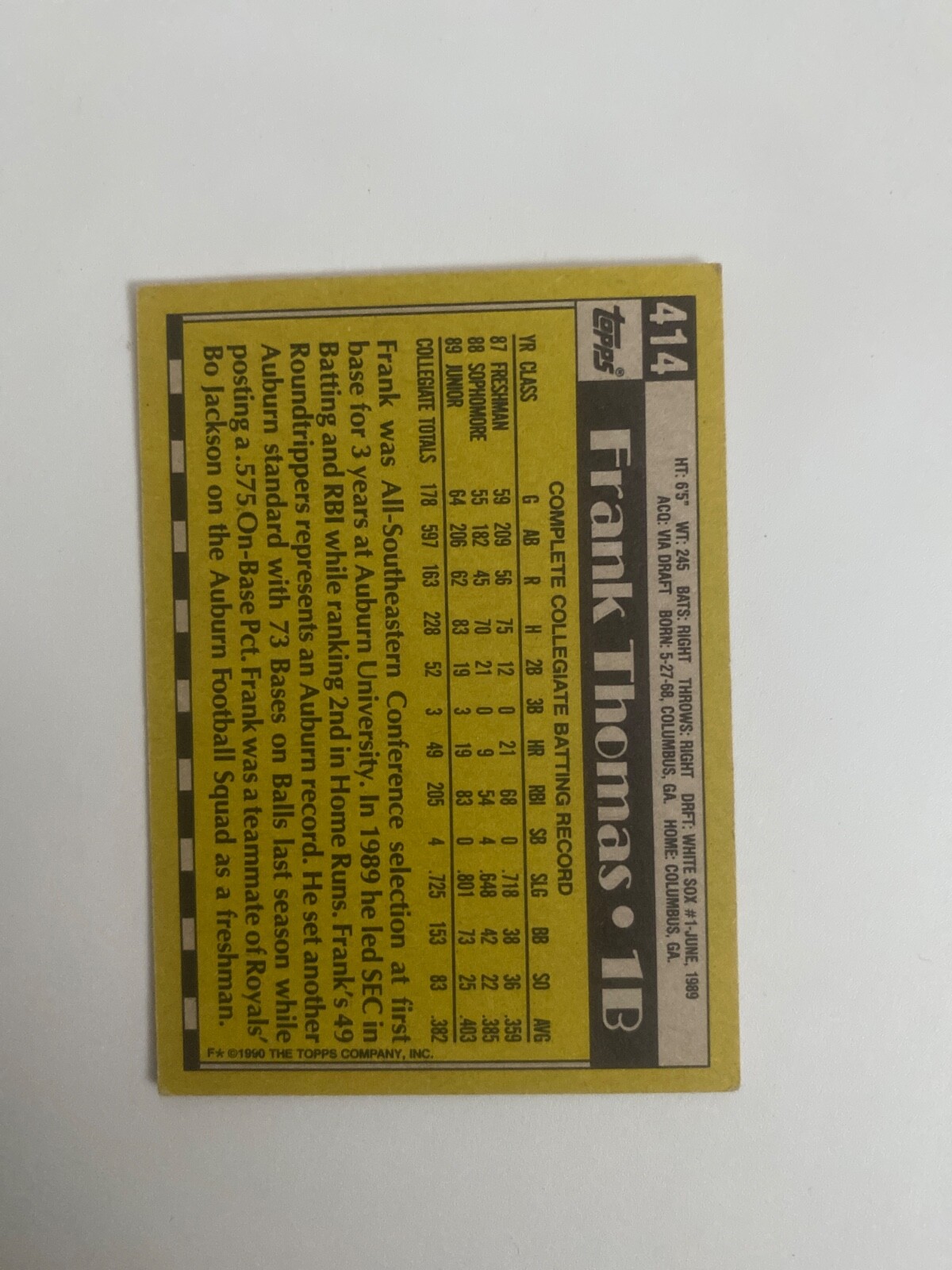1990 Topps - #414 Frank Thomas (RC)