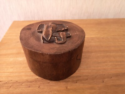 Handgeschnitzte Holz ELEFANT Aufbewahrung Schmuckkästchen mit Schiebe offen Deckel 13 x 8 cm H