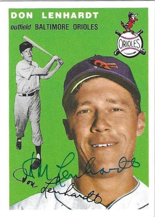 Autographed Signed 1954 Topps Archives 157 Don Lenhardt Baltimore Orioles Dec.
