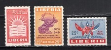 Sello de Liberia Scott #C66, C67, C70, correo aéreo, lote de 3, MLH, SCV $4,65