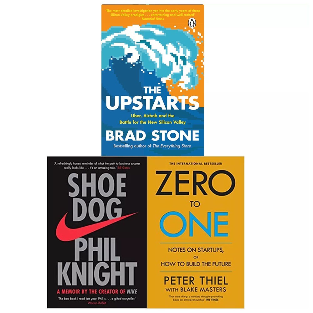Upstarts Brad Stone, Shoe Dog Phil Knight, Zero to One 3 Books Collection Set