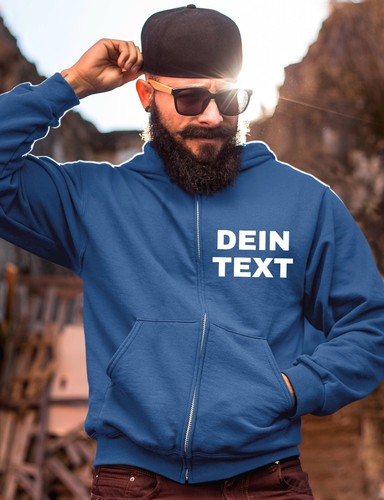 Herren Zip-Hoodie bedrucken mit Wunschtext personalisiertes Geschenk Männer - Picture 68 of 84
