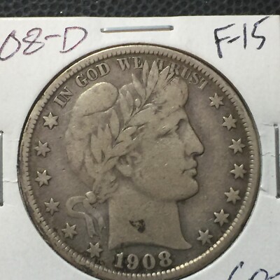 1908-D   Fine-VF   Barber Half Dollar   Almost Full Liberty    Combined Shipping