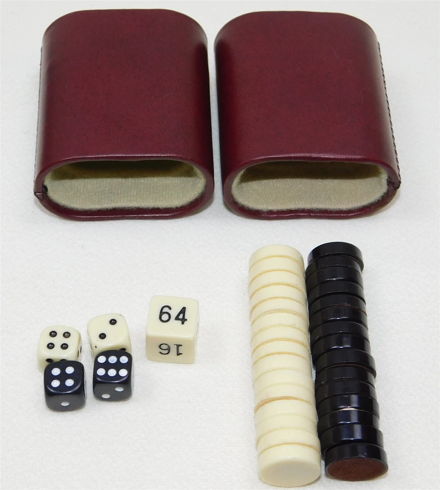 Vtg BACKGAMMON Travel Set Complete in Leatherette Zip Case 9.25" by 7" - Image 2 of 4