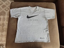 Vintage Nike Soccer Mens Shirt Gray Size Large Short Sleeve V-Neck Made In USA