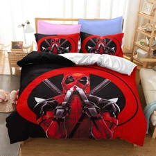 Marvel Deadpool 3D Bedding Set Sheet Quilt Pillow Cover US /EU Size 3PCS Gift 