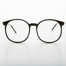 1980s Oversized Black Round Secretary Eyeglasses with Glass Lenses - Smarty