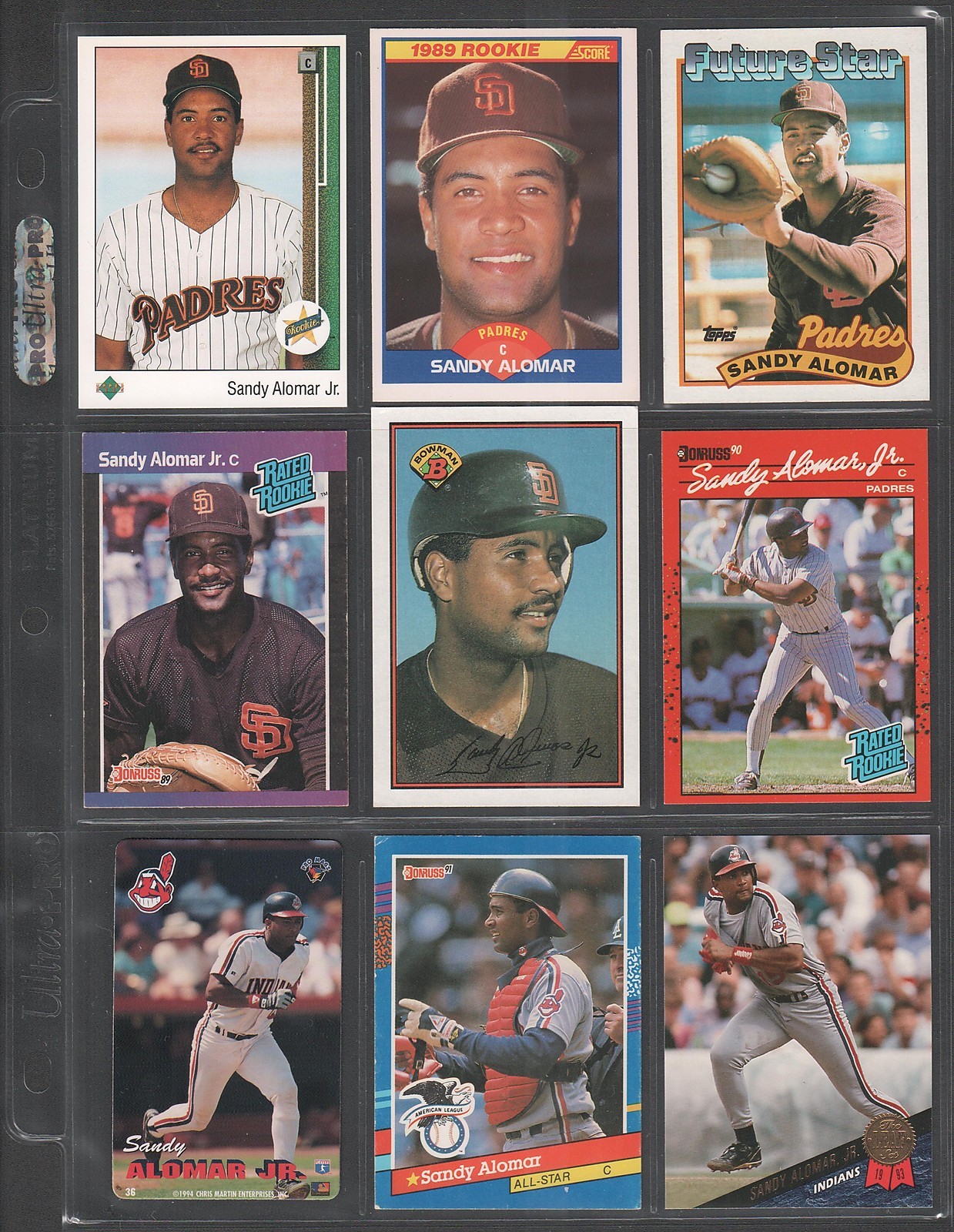 SANDY ALOMAR JR. ~ Lot of (9) Different Baseball Cards w/ Display Sheet  (L344) | eBay