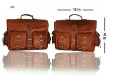 Vintage Leather Motorcycle Pouch Panniers Saddlebags 2 Side Saddle Bag