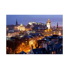 Photo Cityscape Edinburgh Scotland Castle Scott Monument Night Framed Wall Art P