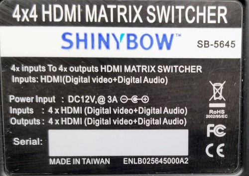 Shinybow SB-5645 4x4 HDMI Matrix Routing Switcher - Picture 6 of 7