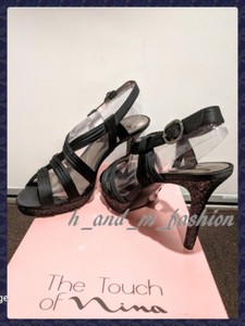 The Touch of Nina Geline Black Satin Heels Sandals Shoes Sz 8.5 New with Box