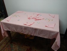 Antica Tovaglia In BISSO DI LINO   Ricamata a Mano 216 x120cm