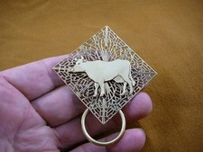  E-489 Cow dairy bovine Eyeglass filigree brass pin pendant ID badge holder