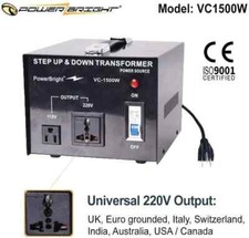 VC1500W PowerBright 1500W Step Up  Down Transformer / Converter Black