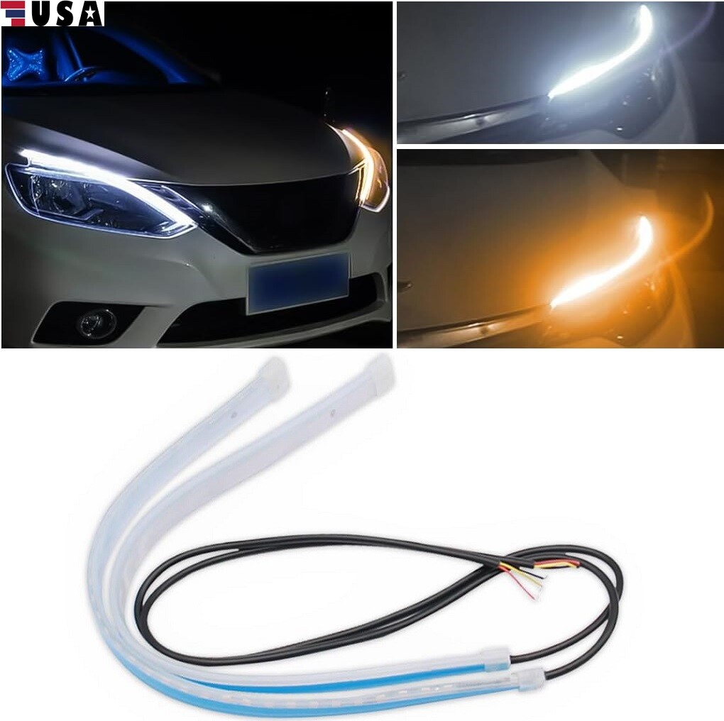 2×LED Daytime Running Light Strip Flexible Dynamic Car LED Hood Light Waterproof
