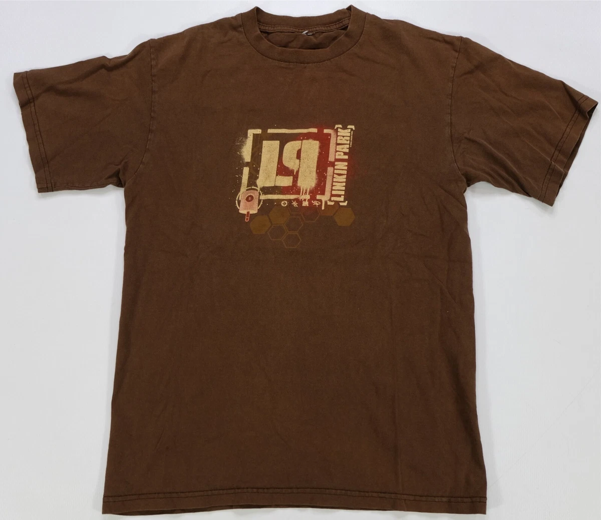 Rare Vintage Linkin Park LP Graphic Tour T Shirt 2000s Chester Rock Band Brown