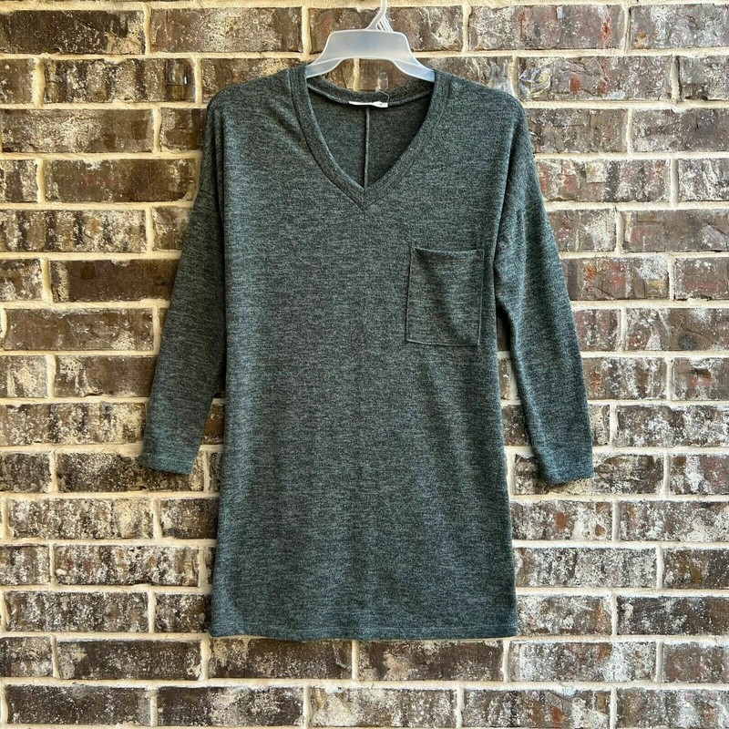 Gorilla Cat Women's Knit V-neck Top Sweater Pullover Gray Green Mélange Size M