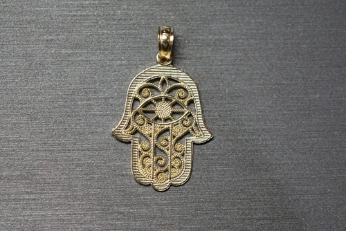 10 Karat Massiv Gelbgold 0,9 Zoll Diamantschliff Fatima Hamsa Hand Charm Anhänger. - Bild 7 von 9