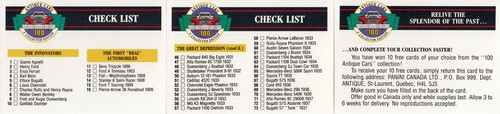 JUEGOS DE 100 TARJETAS BASE PANINI 1992 COCHES ANTIGUOS + 2 LISTAS DE VERIFICACIÓN + TARJETA DE BONIFICACIÓN TR - Imagen 8 de 8