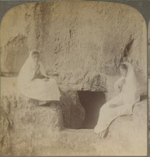 LADIES W/ VEILS, ROCK TOMB, JERUSALEM, VINT STEREOVIEW