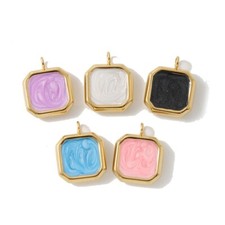 10pcs 18k gold stainless steel enamel square charms diy jewelry making findings