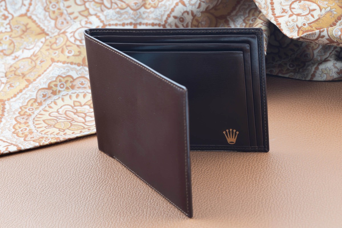 Rolex Portemonnaie braun mit Kalenderkarte 1973