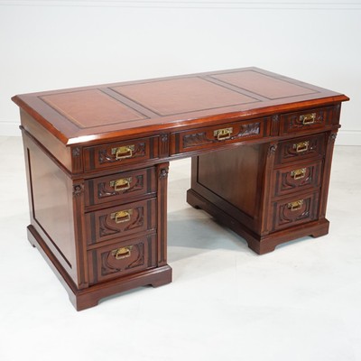Mahogany Wood Executive Pedestal Desk With Brown Leather Top And Mahogany Wood Executive Pedestal Desk