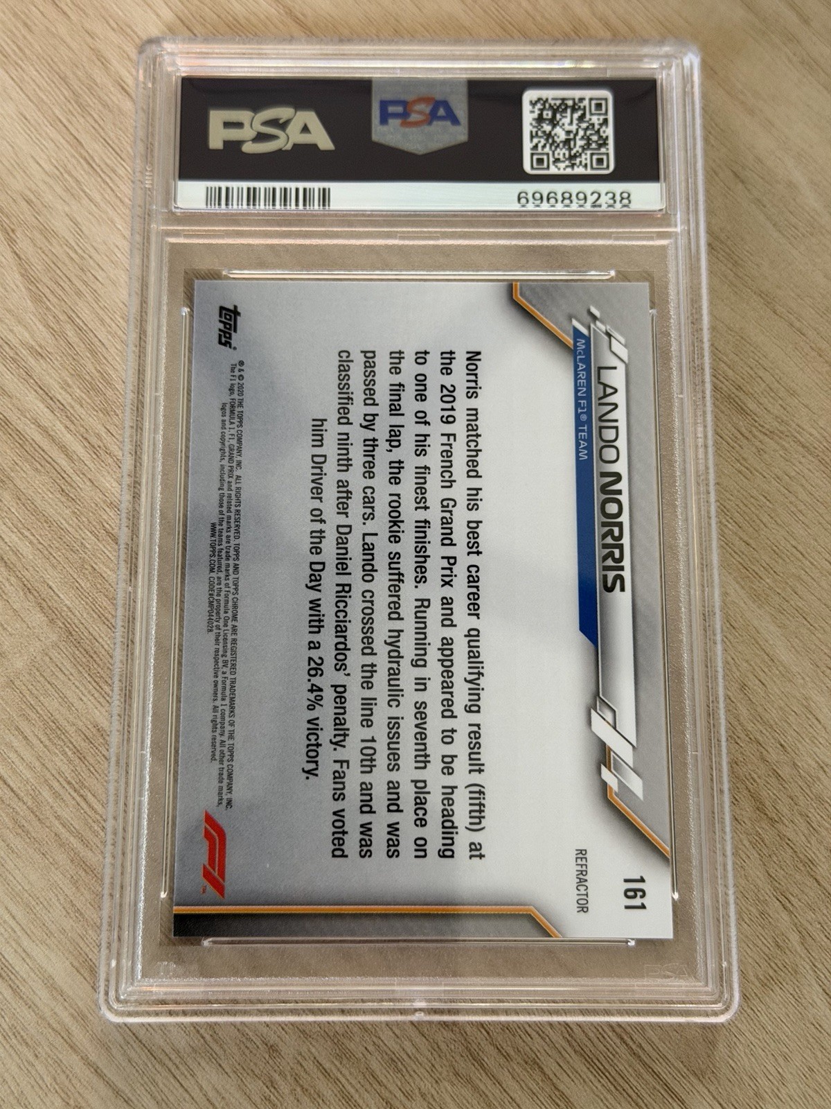 2020 Topps Chrome F1 LANDO NORRIS Refractor Rookie Card #161 PSA 9 MINT Mclaren view 2