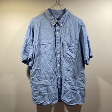 Vineyard Vines Mens Large 100 Linen Solid Blue Short Sleeve Button Down Shirt