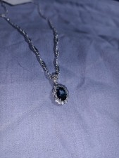 3/4 ct  London Blue Topaz Halo Pendant Sterling Silver Necklace - 16" - 18" Long