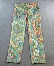 Dolce & Gabbana Pants Womens 40 Multicolor Paisley Silk Satin Straight Leg Italy