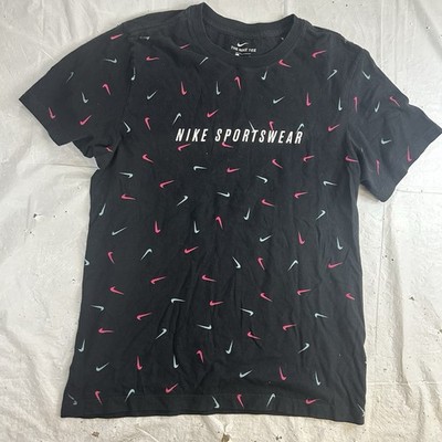 NIKE Shirt Mens S JUST DO IT All Over Print Athletic Short Sleeve Cotton Black