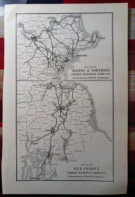 ~1910 Train Route Map OLD COLONY STREET RAILWAY Boston Northern Street Railway
