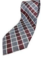 JOS A BANK Silk Viscose Blend Men's Tie Burgundy Red Gray Plaid Necktie NEW