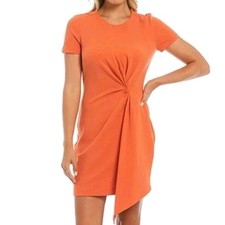 Belle Badgley Mischka Sheath Dress Womens Sz 4 Orange Short Sleeve Devin $189 