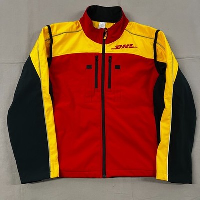 DHL Delivery Jacket Red/Black/Yellow Full Zip Long Sleeve Sz XL