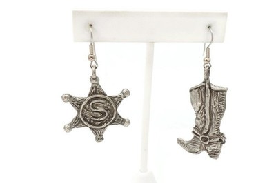 Vintage Earrings Silver Tone Cowboy Star