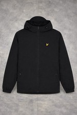 NUEVO Abrigo cortavientos Lyle & Scott negro con capucha logotipo de águila cremallera talla L