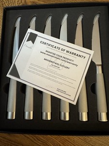 Messerstahl Steak Knives! Forged steel with textra-grip handles! New In Box .