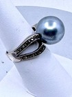 Sterling Silver Grey Pearl & marcasite Ring Vintage Unpolished Size 8 — photo 3