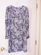 New TOMMY HILFIGER Black/White/Gold Poly Blend Long Sleeve Pencil Dress Size 4