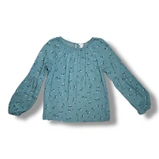 Sonoma Turquoise Blue Floral Print Peasant Blouse with Statement Sleeves Sz S