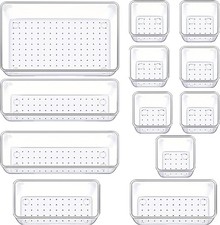12 Pcs Clear Plastic Drawer Organizer, Makeup Vanity Storage Box
