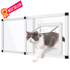 Sliding Cat Door for Window, Fits 32"-37" Width Fit Window: 32"-37", White