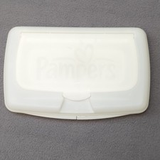 PAMPERS White Plastic Baby Wipes Travel Case Box Container Refillable EMPTY