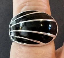 MCM David Anderson Norway Sterling Silver Black Enamel Adj Ring 4.5 VGC Signed 