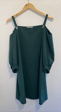 TIBI Holiday Juniper Green Suspender Strap Cold Shoulder Shift Dress Size 6