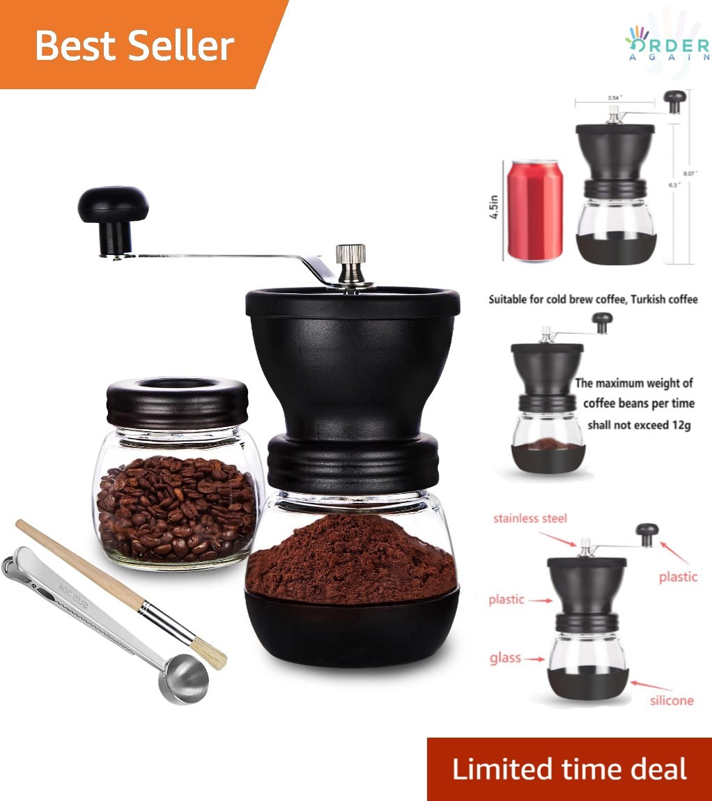 Manual Coffee Grinder Ceramic Burr Small with 2 Glass Jars f