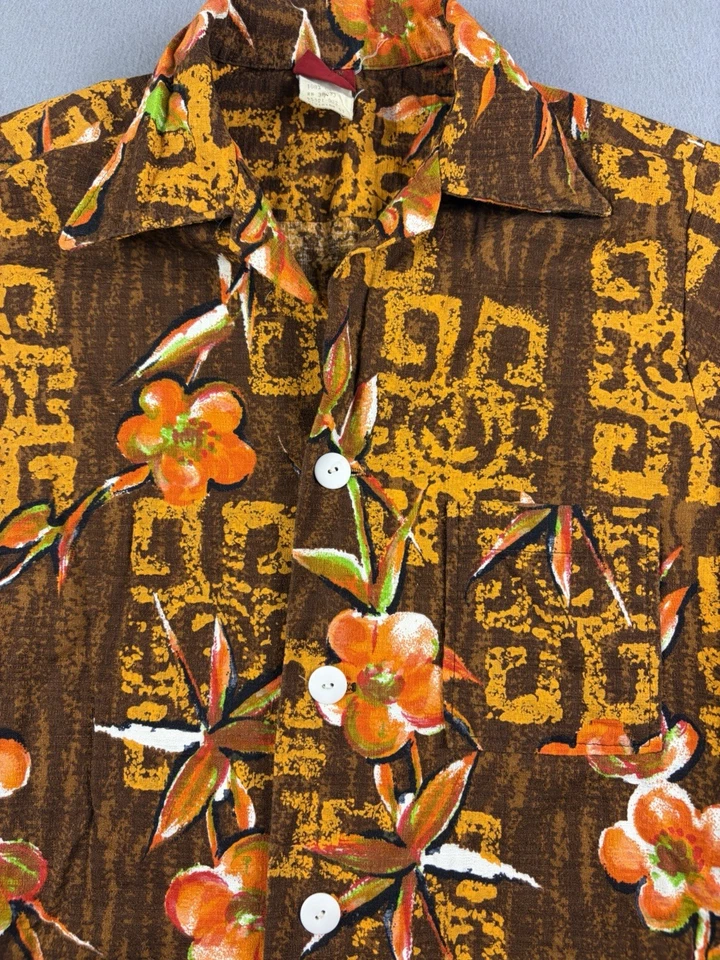 Camisa hawaiana vintage Sears Kings Road para hombre mediana tela de corteza algodón floral años 70 Foto 2 de 4
